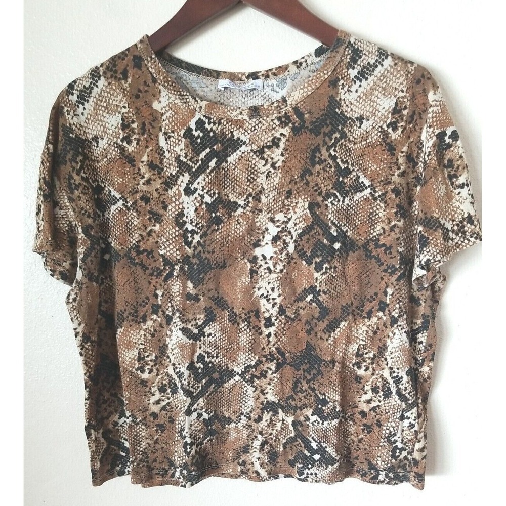 ZARA TRAFALUC‎ Cropped Length Animal Print Short Sleeve Knit T Tee Shirt sz M US